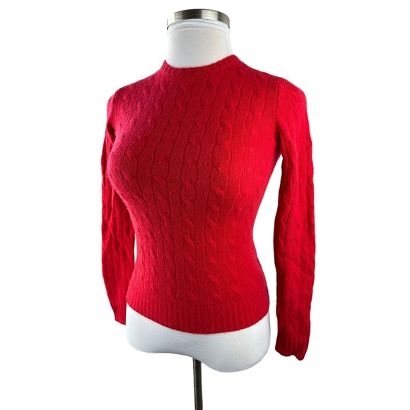 Ralph Lauren 100% Cashmere Slim Fit Cable Knit Crew Neck Sweater Red Size Small - Picture 15 of 15